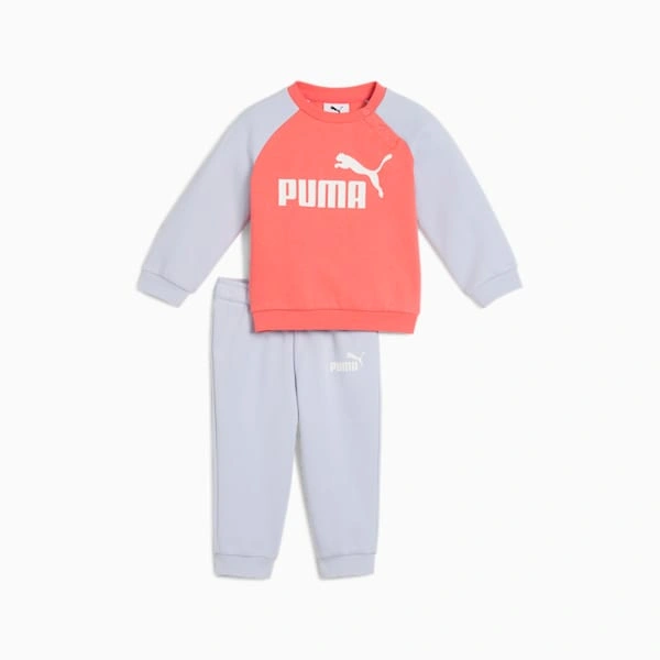 Puma Minicats: Adorable Raglan Crew & Trousers Duo. Perfect for Tiny Tots' Adventures!